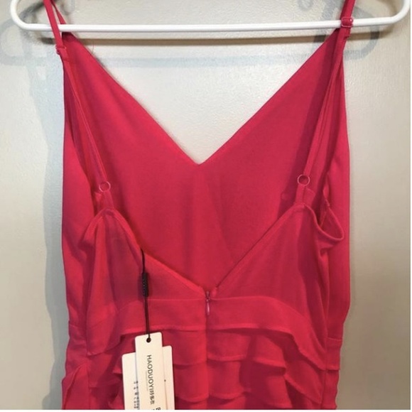 V-neck Spaghetti Strap Asymmetrical Hem Dress - Picture 4 of 4